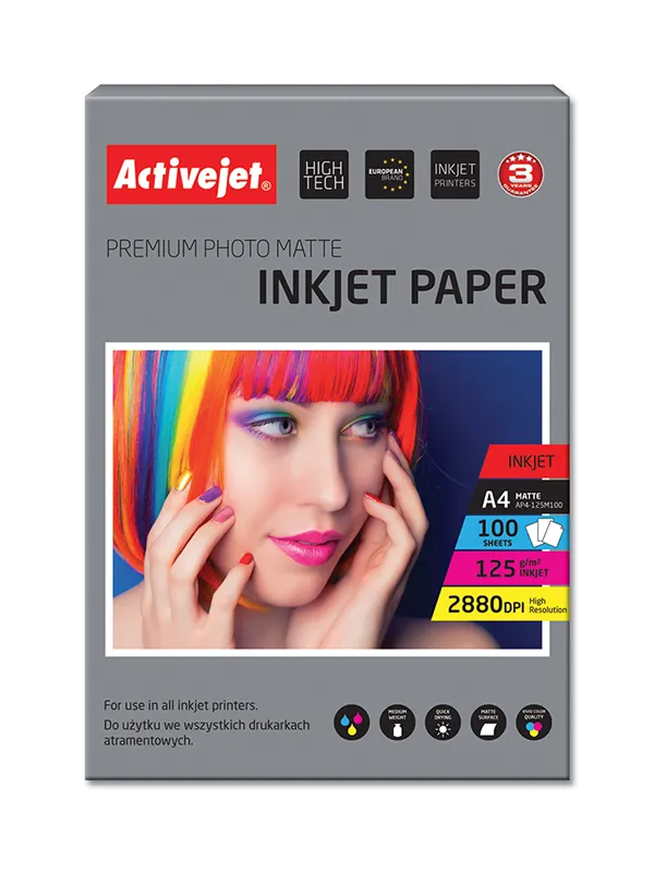 Activejet AP4-125M100 Papier fotograficzny matowy; A4; 100 szt