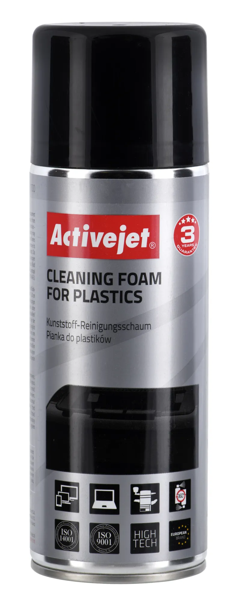 Activejet AOC-100 Pianka do plastiku, 400 ml Niezbędna w każdym biurze, idealna do czyszczenia klawiatur, monitorów, komputerów
