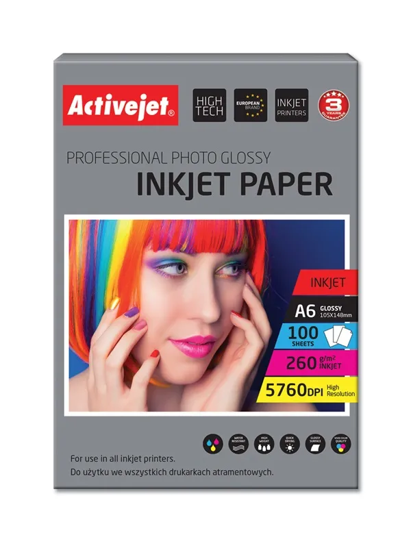 Activejet AP6-260GR100 Papier fotograficzny błyszczący ; 10x15; A6; 100 szt