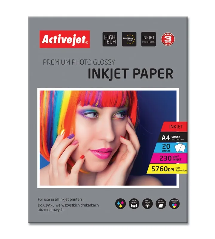 Activejet AP4-230G20 Papier fotograficzny błyszczący; A4; 20 szt