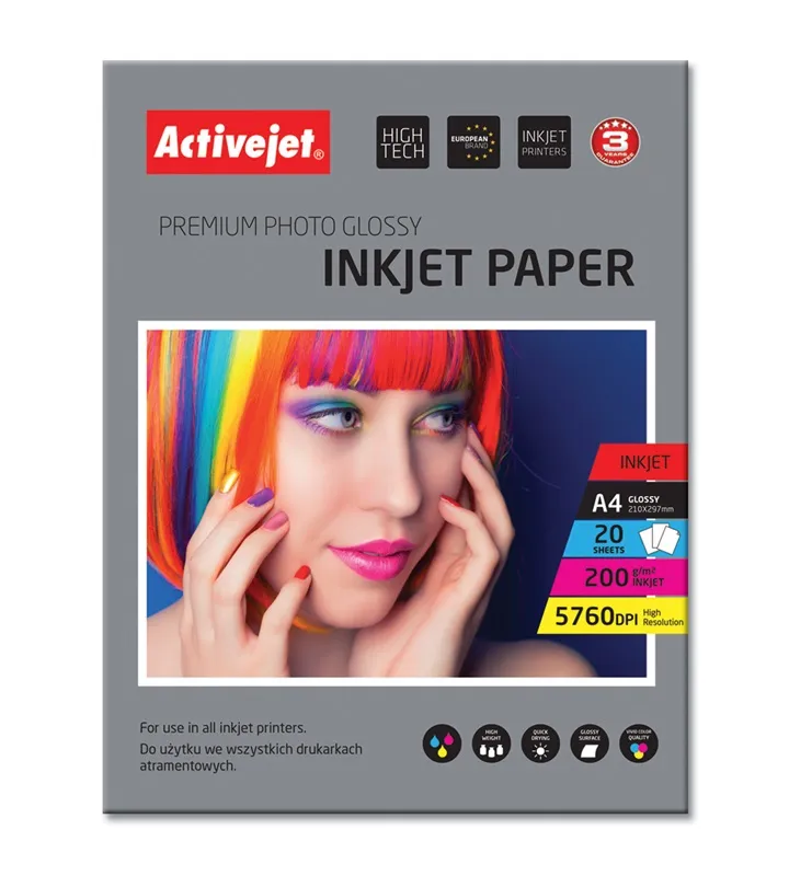 Activejet AP4-200G20 Papier fotograficzny błyszczący; A4; 20 szt